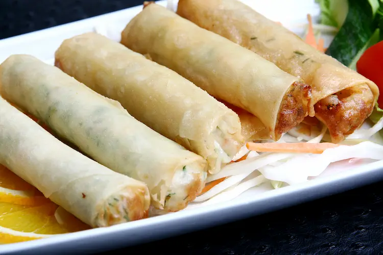 close up of spring rolls
